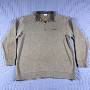 Columbia Mens 1/4 Zip Fleece Pullover XXL Brown Heather Sweater Fleece Mock Neck